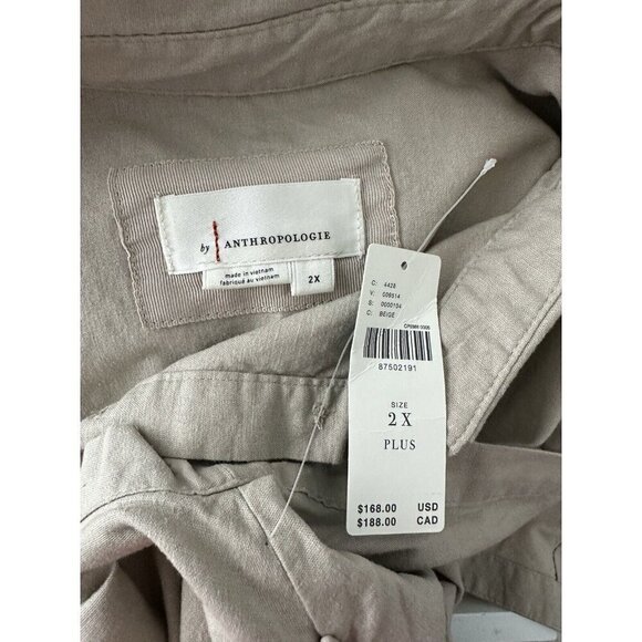 NWT Anthropologie Cap-Sleeve V-Neck Dress 2X Midi $168 Linen Blend Tan - Picture 7 of 8